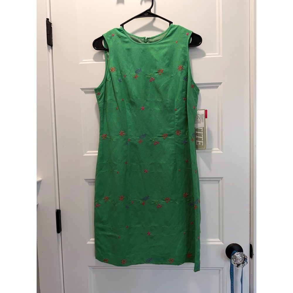 NWT Cynthia Howie/Maggy Boutique Green Linen Blend Embroidered Sheath Dress 8P
